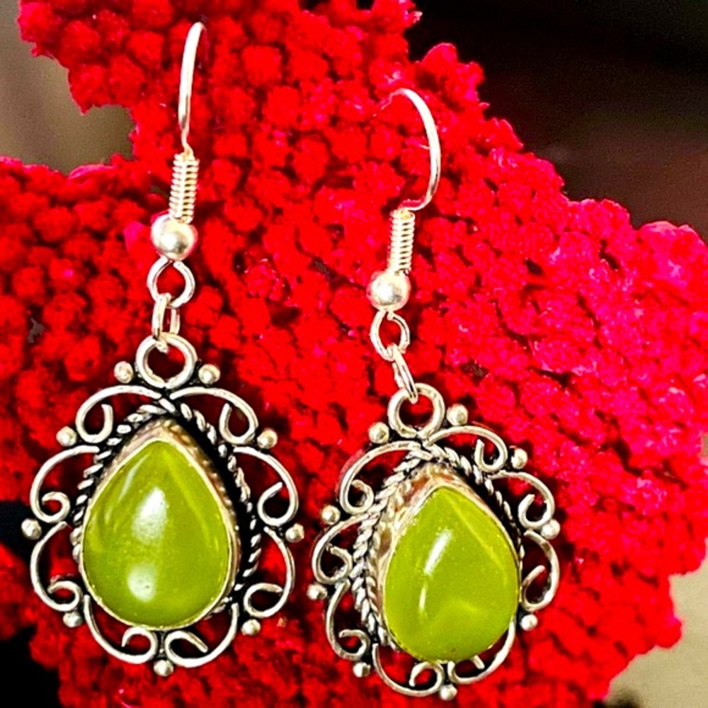 Silver and Lime Green Boho Earrings, NWOT - Picture 11 of 15